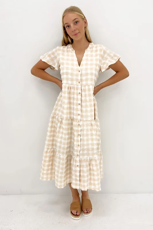 Owen Midi Dress Latte Gingham