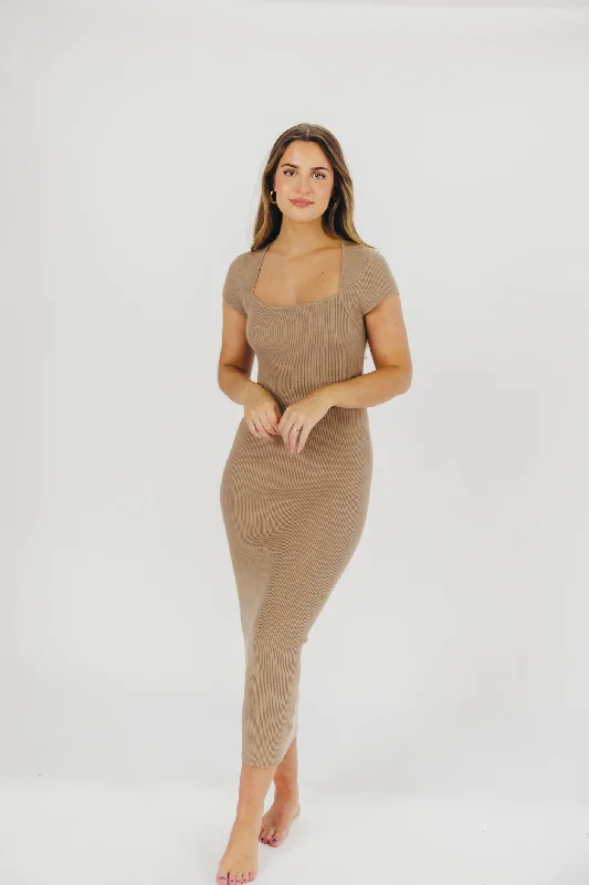 Wren Ribbed Knit Maxi Dress with Square Neckline in Taupe (XS-XL) - Worth Collective Exclusive