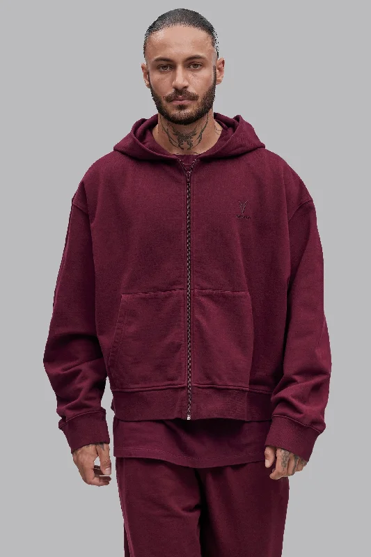 V_LYFE420 BOXY ZIP HOODIE - Burgundy